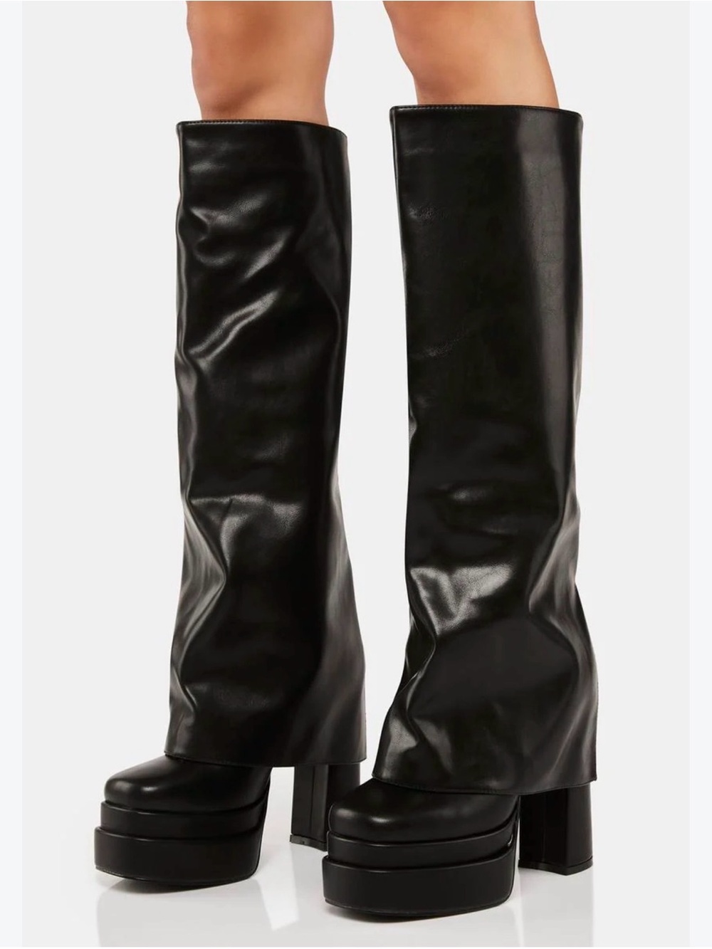 Fashion nova Black Platform Knee-High Women's Boots with studs all around